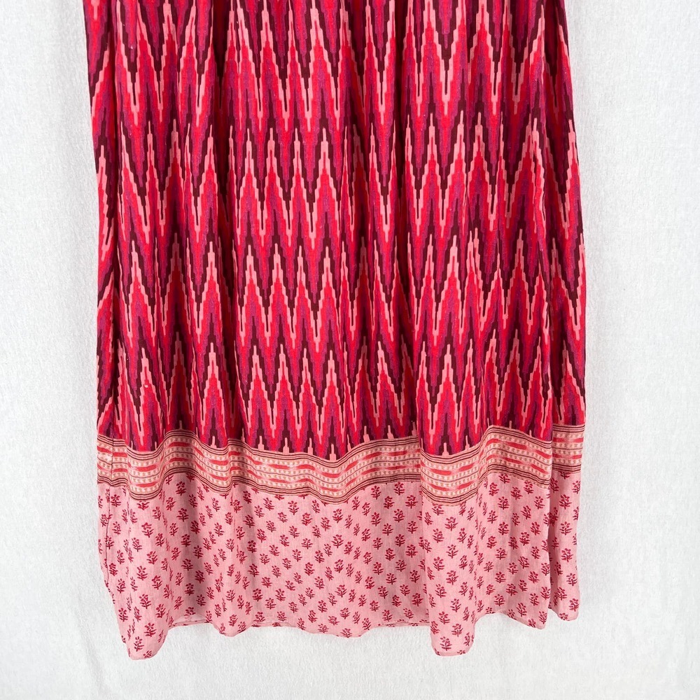 FAHERTY Gracie Linen Maxi Dress Women XS Pink Ikat Print Cotton Sleeveless Boho - Picture 9 of 16